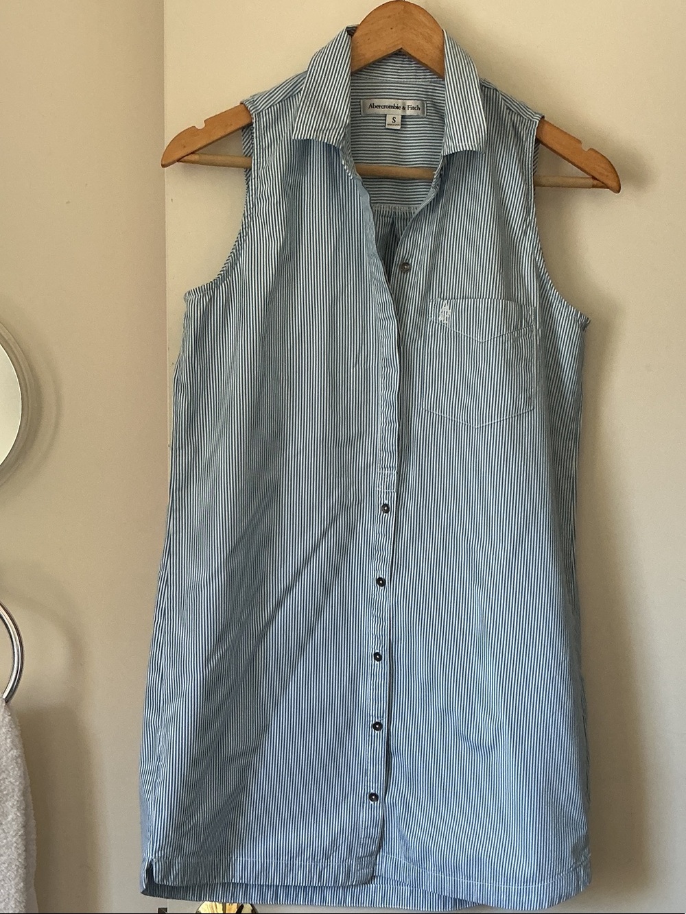 Abercrombie & Fitch Light Blue and White Striped Sleeveless Shirt Dress